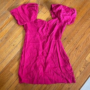 Linen Pink Puff Sleeve Dress